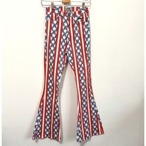 One Above Another Bell Bottom Jeans S 24x28 Stars and Stripes Patriotic 4th July